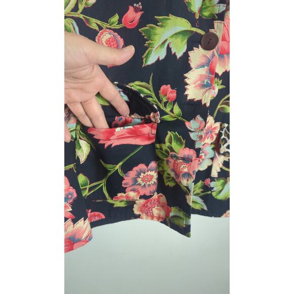 Boho Chic Button Down Cropped Blazer Cheetah & Bright Floral Print Women's L - Picture 5 of 8